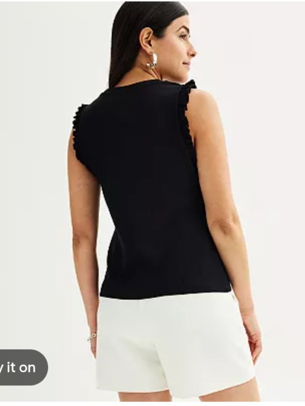 Nine West Black Ribbed Tank with Ruffle Shoulders - Picture 3 of 8